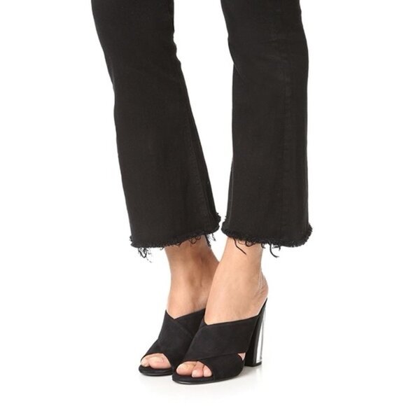 Kendall & Kylie Karmen Mules Heels Criss Cross Lucite  Acrylic Clear Suede Black - Picture 1 of 16